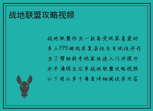 战地联盟攻略视频